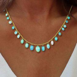 Golden Bezel Antique Oval Cut Opal Gold Chain Wedding Necklace Pendant Necklace For Women