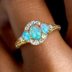 Golden Antique Oval Cut Opal Cluster Ring Engagement Ring For Women 