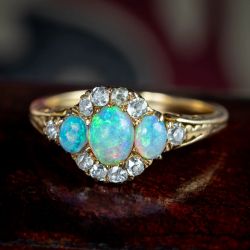 Golden Antique Oval Cut Opal Cluster Ring Engagement Ring For Women 