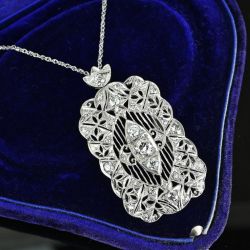 Art Deco Round Cut White Sapphire Pendant Necklace Wedding Jewelry For Women