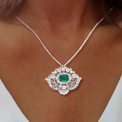Vintage Halo Cushion Cut Emerald Sapphire Pendant Necklace For Women Wedding Jewelry
