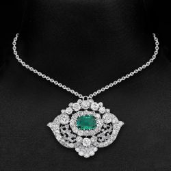 Vintage Halo Cushion Cut Emerald Sapphire Pendant Necklace For Women Wedding Jewelry