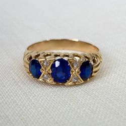 Golden Antique Oval Cut Blue Sapphire Engagement Ring For Women Wedding Jewelry 