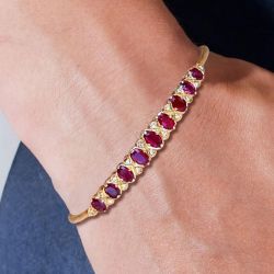 Golden Oval Cut Ruby Sapphire Bangle Bracelet For Women Wedding Jewelry