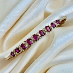 Golden Oval Cut Ruby Sapphire Bangle Bracelet For Women Wedding Jewelry