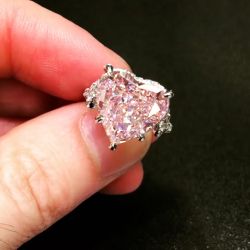 Three Stone Hidden Halo Heart Pink Sapphire Engagement Ring For Women
