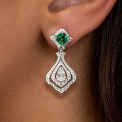 Cushion Cut Emerald Sapphire Drop Earrings Wedding Jewelry For Women 