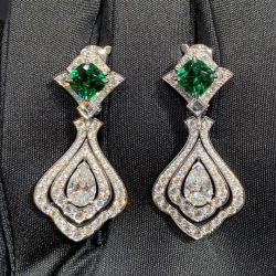 Cushion Cut Emerald Sapphire Drop Earrings Wedding Jewelry For Women 