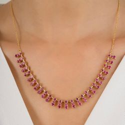 Golden Round Cut Ruby Sapphire Choker Necklace Wedding Necklace For Women