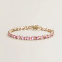 Classic Golden Oval Cut Pink Sapphire Tennis Bracelet Wedding Jewelry For Women