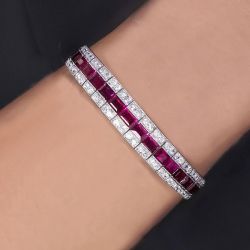 29.76 Ct Milgrain Emerald Cut Ruby Sapphire Tennis Bracelet For Women