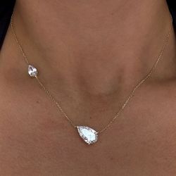 Golden Pear Cut White Sapphire Pendant Necklace For Women Wedding Jewelry