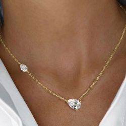 Golden Pear Cut White Sapphire Pendant Necklace For Women Wedding Jewelry