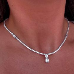 Classic Emerald Cut White Sapphire Wedding Necklace For Women