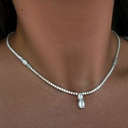 Classic Emerald Cut White Sapphire Wedding Necklace For Women