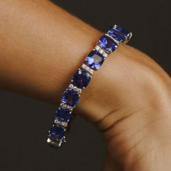 Cushion Cut Blue Sapphire Bracelet For Women Wedding Jewelry 
