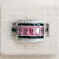 Milgrain Radiant Cut Pink Sapphire Wedding Band For Women Wedding Jewelry 