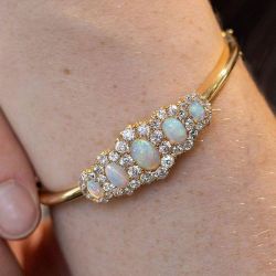Halo Golden Antique Oval Cut Opal Bangle Bracelet For Women Wedding Jewelry 