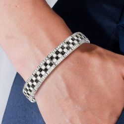 Art Deco Checkerboard Design Asscher Cut Black & White Bracelet For Women