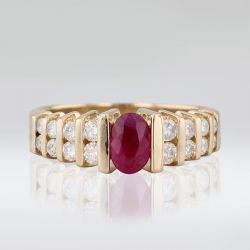 Half Bezel Golden Oval Cut Ruby Sapphire Engagement Ring For Women Wedding Jewelry