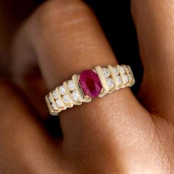 Half Bezel Golden Oval Cut Ruby Sapphire Engagement Ring For Women Wedding Jewelry