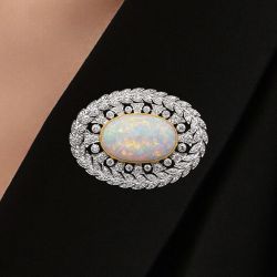 Two Tone Antique Oval Cut Opal Brooch For Women