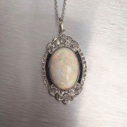 Antique Milgrain Oval Cut Opal Cabochon Necklace For Women