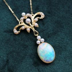 Golden Milgrain Vintage Bezel Oval Cut Opal & Pearl Wedding Necklace For Women Luxury Jewelry 