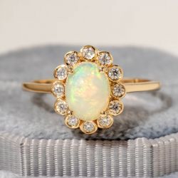 Golden Halo Oval Cut Opal Engagement Ring For Women Wedding Jewelry