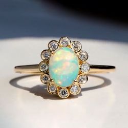 Golden Halo Oval Cut Opal Engagement Ring For Women Wedding Jewelry
