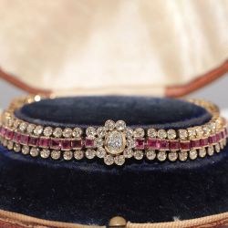 Golden Halo Multi Cut White & Ruby Sapphire Tennis Bracelet Wedding Jewelry For Women Wedding Jewelry