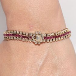 Golden Halo Multi Cut White & Ruby Sapphire Tennis Bracelet Wedding Jewelry For Women Wedding Jewelry