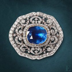 Two Tone Cushion Cut Blue Sapphire Brooch For Women Wedding Jewelry