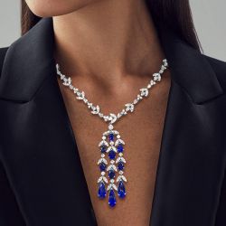 Cluster Design Pear Cut Blue Sapphire Necklace For Women Wedding Jewelry