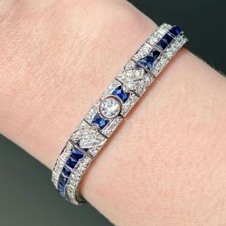 Art Deco Round Cut Blue & White Sapphire Tennis Bracelet Wedding Jewelry For Women