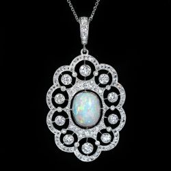 Milgrain Oval Cut Opal Pendant Necklace Wedding Necklace For Women