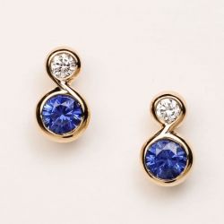Golden Bezel Round Cut Blue Sapphire Earrings Drop Earrings For Women