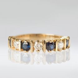 Half Eternity Gold Round Cut Blue Sapphire Wedding Band For Women