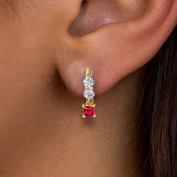 Golden Asscher Cut Ruby Sapphire Hoop Earrings For Women