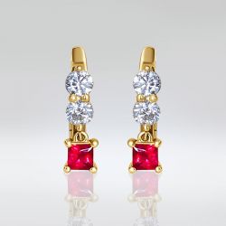 Golden Asscher Cut Ruby Sapphire Hoop Earrings For Women
