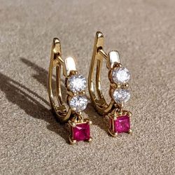 Golden Asscher Cut Ruby Sapphire Hoop Earrings For Women