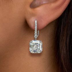 Asscher Cut White Sapphire Drop Earrings Wedding Jewelry For Women 