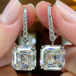 Asscher Cut White Sapphire Drop Earrings Wedding Jewelry For Women 