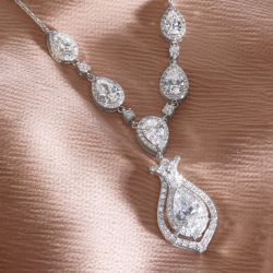 Double Halo Pear Cut White Sapphire Pendant Necklace For Women Wedding Jewelry 