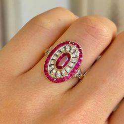 Vintage Halo Two Tone Oval Cut Ruby Sapphire Engagement Ring Wedding Jewelry For Women