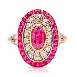 Vintage Halo Two Tone Oval Cut Ruby Sapphire Engagement Ring Wedding Jewelry For Women