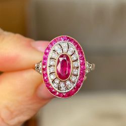 Vintage Halo Two Tone Oval Cut Ruby Sapphire Engagement Ring Wedding Jewelry For Women