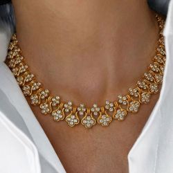 Golden Flower Round Cut White Sapphire Wedding Necklace For Women Luxury Jewelry 