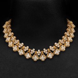 Golden Flower Round Cut White Sapphire Wedding Necklace For Women Luxury Jewelry 