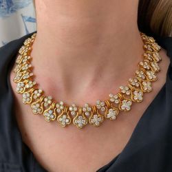 Golden Flower Round Cut White Sapphire Wedding Necklace For Women Luxury Jewelry 